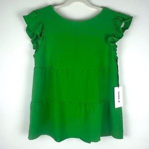 Yana K | Kelly Green Ruffle Sleeve Baby Doll Tiered Kristen Top | XS